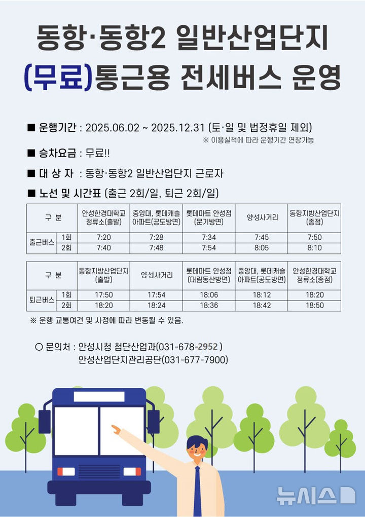[안성=뉴시스] 안성시 동항·동항2 일반산업단지 무료 통근버스 운행 안내 포스터 (사진=안성시 제공) 2025.05.30.photo@newsis.com 