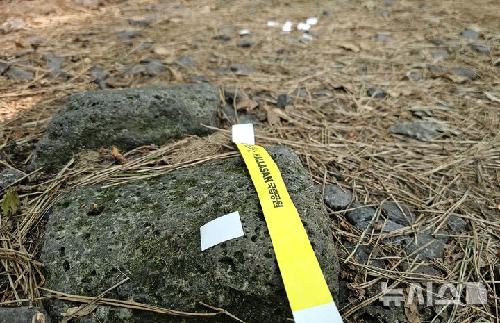 [제주=뉴시스] 임재영 기자 = 한라산국립공원 정상 출입용 손목 밴드인 '띠지'와 스티커 조각. 이해를 위해 연출한 장면이다. 2025.06.02. ijy788@newsis.com