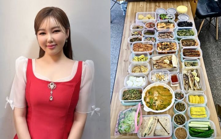 [서울=뉴시스] 송가인(왼쪽)·송가인이 팬들에게 받은 도시락. (사진=송가인 인스타그램 캡처) 2025.06.02. photo@newsis.com *재판매 및 DB 금지