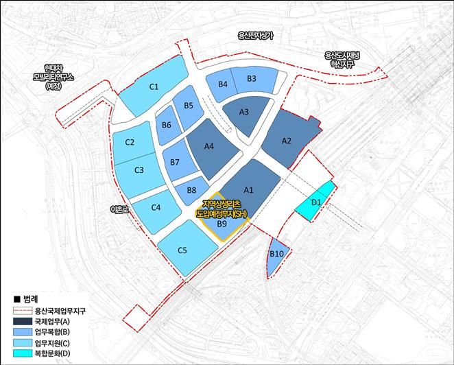 [서울=뉴시스]용산국제업무지구 지역상생리츠 도입예정부지.