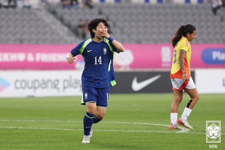 [용인=뉴시스]여자축구대표팀 정민영 A매치 데뷔전 데뷔골. (사진=대한축구협회 제공)