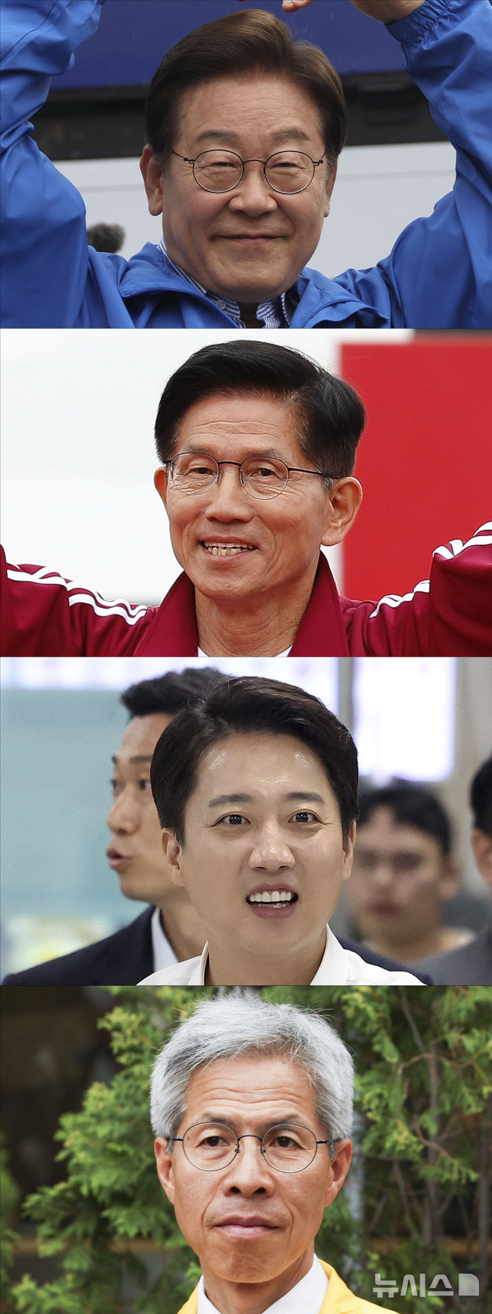 [서울=뉴시스] 고승민 우장호 추상철 김금보 기자 = 제21대 대통령 선거를 하루 앞둔 2일 이재명 더불어민주당 대선후보와 김문수 국민의힘 대선후보, 이준석 개혁신당 대선후보, 권영국 민주노동당 대선후보가 지지를 호소하고 있다. 2025.06.02. jhope@newsis.com