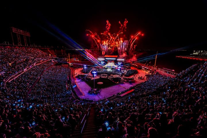 [서울=뉴시스] 스트레이 키즈 월드투어 미국 샌프란시스코 오라클 파크 공연. (사진 = JYP엔터테인먼트 제공) 2025.06.04. photo@newsis.com *재판매 및 DB 금지