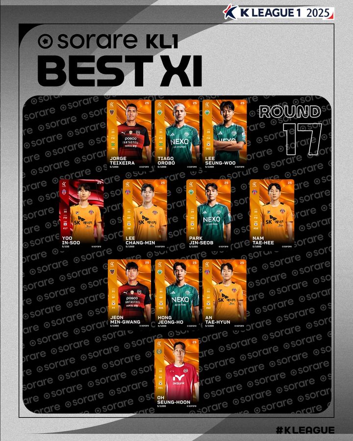 [서울=뉴시스] 하나은행 K리그1 2025 17라운드 베스트11. (사진=한국프로축구연맹 제공) *재판매 및 DB 금지