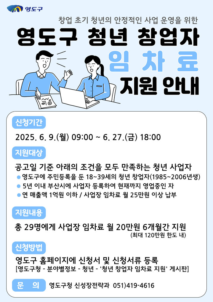 [부산=뉴시스] '청년 창업자 임차료 지원 사업' 포스터. (그림=부산 영도구 제공) 2025.06.04. photo@newsis.com *재판매 및 DB 금지