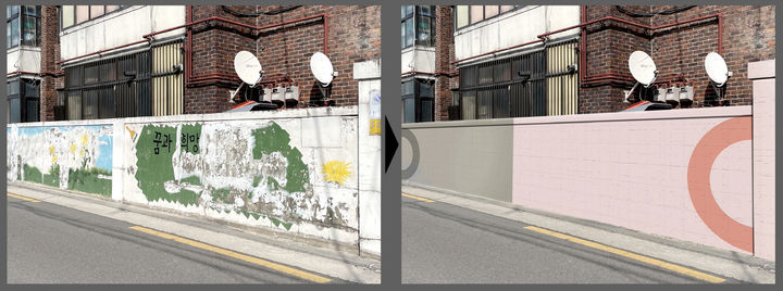 [서울=뉴시스] 도봉구 노후 벽화 색채 정비 가이드라인 적용 예시(좌, 개선 전우, 개선 후). 2025.06.05. (사진=도봉구 제공) *재판매 및 DB 금지