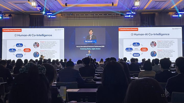 [서울=뉴시스] 하태경 보험연수원장이 5일 오전 열린 한국글로벌보험회의에서 기조연설을 하고 있다. (사진=보험연수원 제공) 2025.06.05. photo@newsis.com *재판매 및 DB 금지