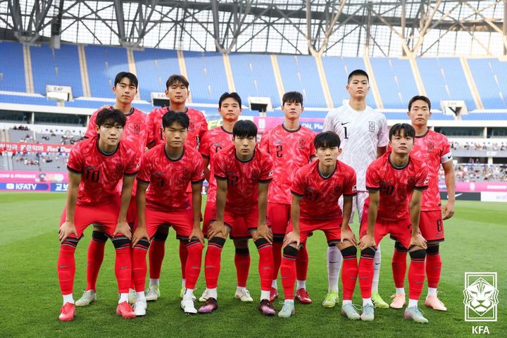 [서울=뉴시스] 남자 22세 이하(U-22) 축구 국가대표팀. (사진=대한축구협회 제공)