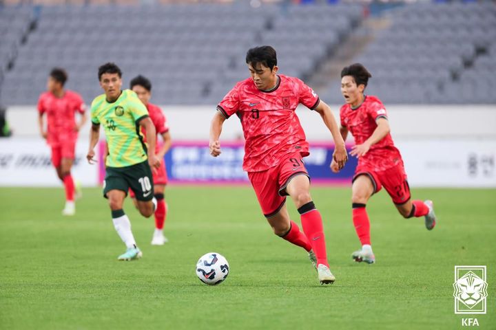 [서울=뉴시스] 남자 22세 이하(U-22) 축구 국가대표팀의 정재상. (사진=대한축구협회 제공)