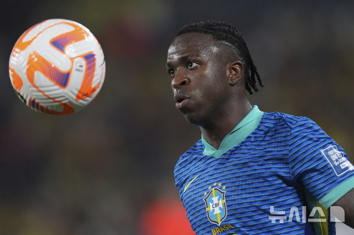 [과야킬=AP/뉴시스]브라질 대표팀 비니시우스. 2025.06.05.