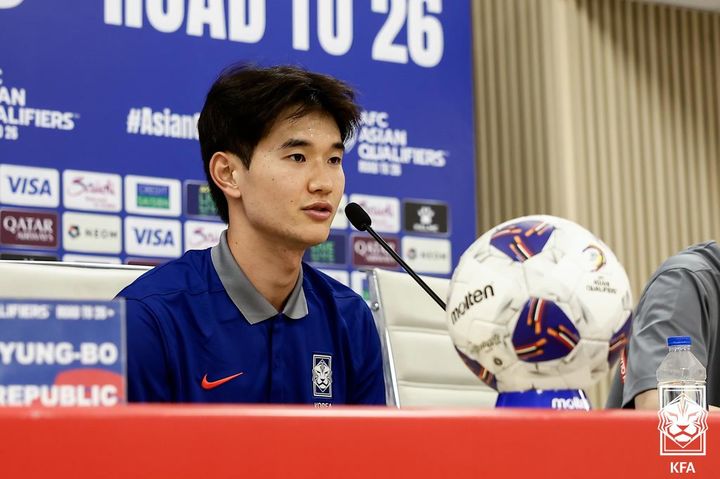 [서울=뉴시스]이라크전 선제 결승골 김진규 기자회견. (사진=대한축구협회 제공)