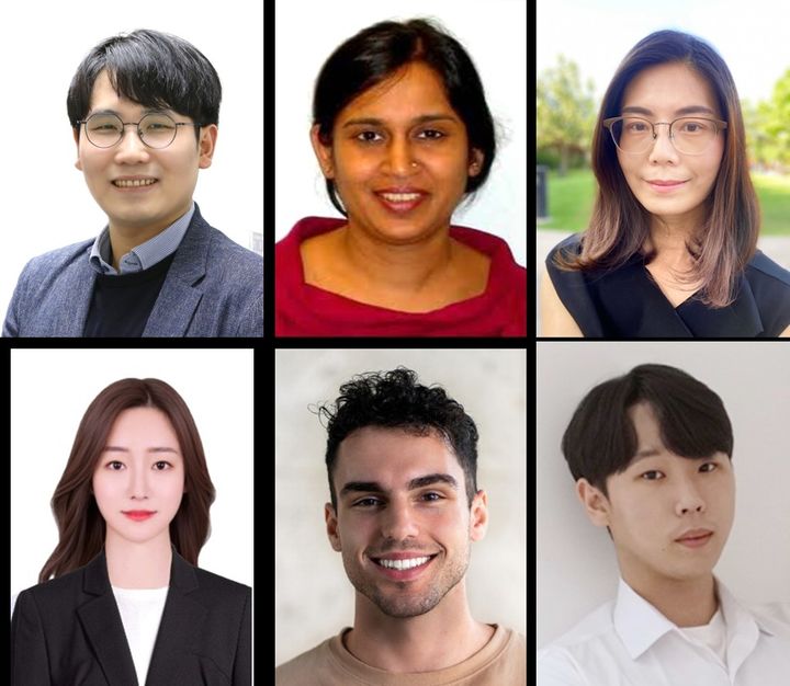 [세종=뉴시스] (위 왼쪽부터) 성균관대 박우람 교수, 미국 하와이대 Saguna Verma 교수, Juwon Park 교수 (아래 왼쪽부터) 미국 하와이대 신하은 박사 및 Stefanos Giannakopoulos 박사, 성균관대 박주동 학생(박사과정)(사진=보건산업진흥원) *재판매 및 DB 금지