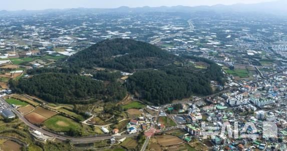 [제주=뉴시스] 제주시 조천읍 신촌리에 위치한 오름인 원당봉 전경. (사진=제주자연문화유산연구회 제공)