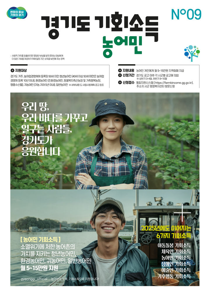 경기도, 13일부터 농어민 기회소득 지급