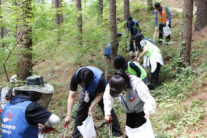[원주=뉴시스] 치악산 국립공원 '플로깅' 활동. (사진=한국도로공사 강원본부 제공) 2025.06.11. photo@newsis.com *재판매 및 DB 금지