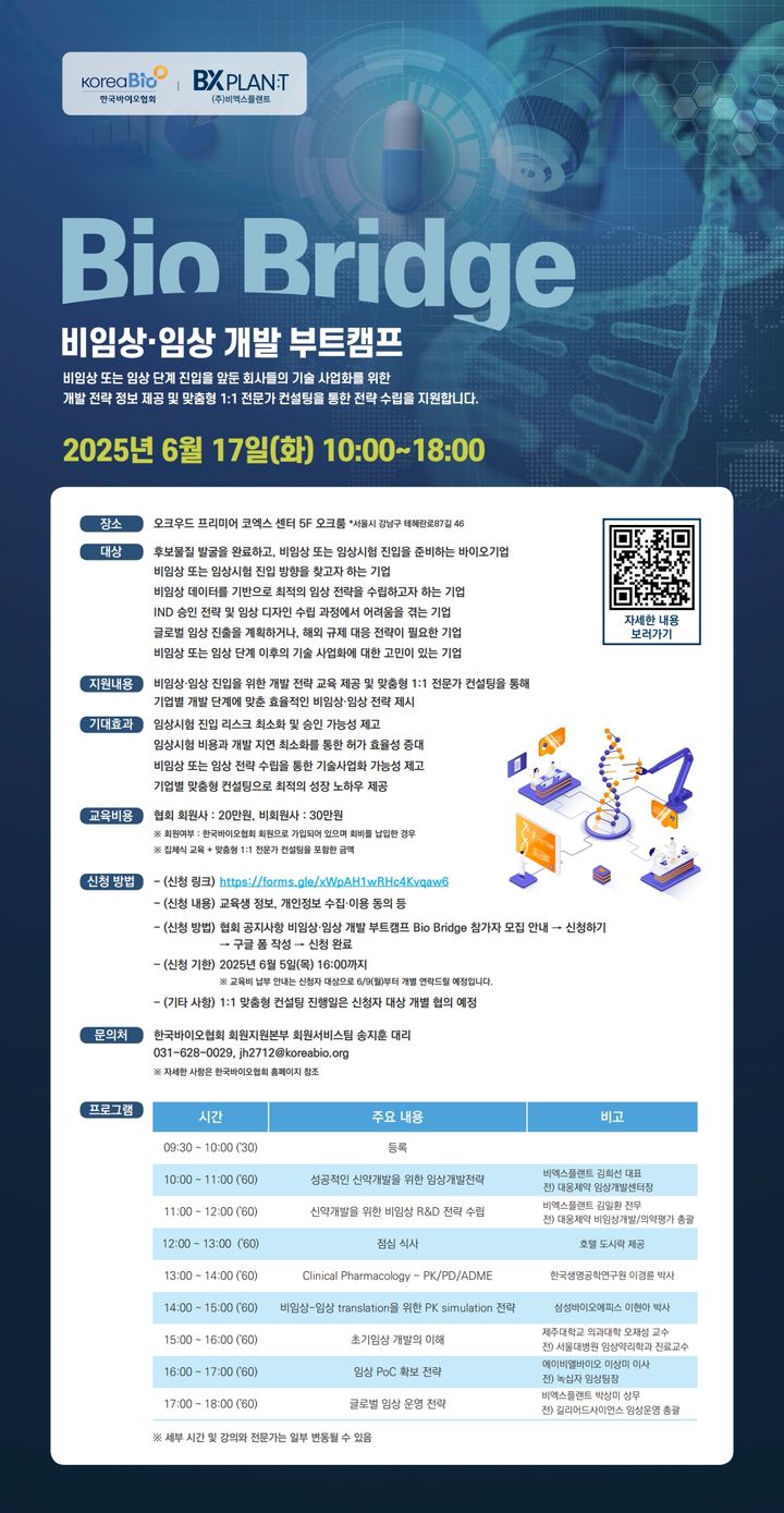 [서울=뉴시스] '비임상·임상 개발 부트캠프 Bio Bridge' (사진=한국바이오협회 제공) 2025.06.11. photo@newsis.com *재판매 및 DB 금지