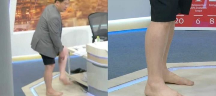 [서울=뉴시스] 태국에서 야외 노출 및 음란물 공유 의혹에 휩싸인 '채널3' 뉴스 앵커 소라윳 수타사나친다는 9일 방송에서 직접 자신의 종아리를 보이며 결백을 주장했다. (사진=더 타이거 캡처) 2025.06.11 *재판매 및 DB 금지