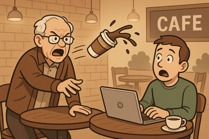 [서울=뉴시스] 프랜차이즈 카페에서 일행과 이야기를 나누다가 옆에 있던 손님이 던진 음료수에 위협을 당한 A씨의 사연이 공개됐다. (사진=오픈AI 생성) 2025.06.12 *재판매 및 DB 금지