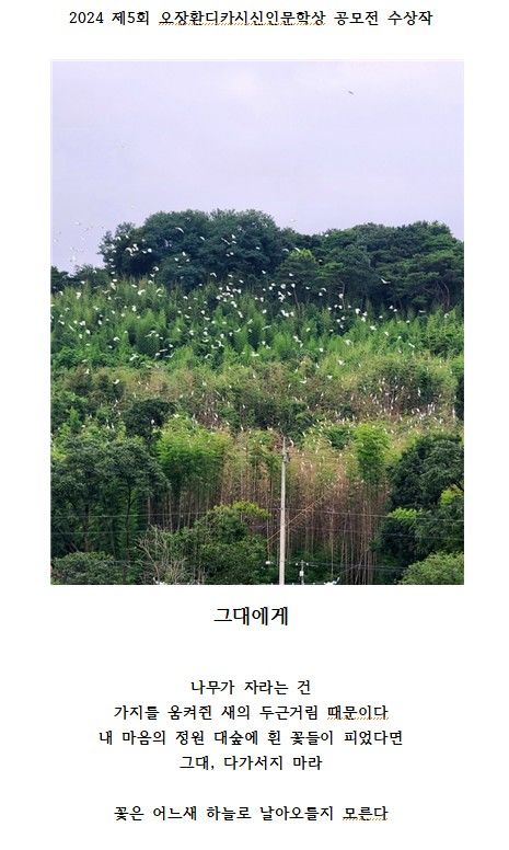 2024 제5회 오장환디카시 신인문학상 공모전 수상작(사진=보은군 제공) *재판매 및 DB 금지