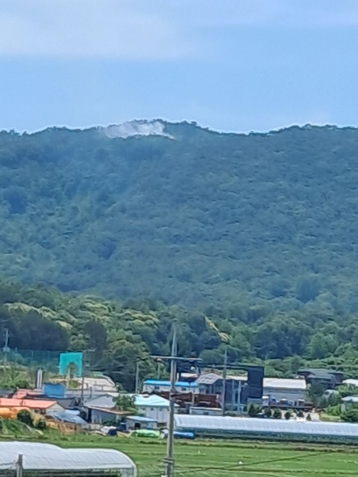 [보령=뉴시스] 12일 낮 12시56분께 충남 보령시 주포면 연지리 일원에서 산불이 나 흰 연기가 피어오르고 있다. (사진=산림청 제공) 2025.06.12. photo@newsis.com *재판매 및 DB 금지