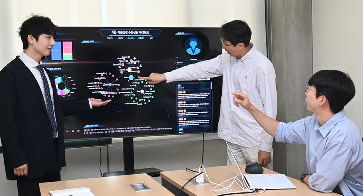[대전=뉴시스] 한국전자통신연구원(ETRI) 연구진이 자율성장형 수면상담 인공지능(AI) 에이전트 기술에 관해 논의하고 있다. (사진=ETRI 제공) 2025.06.12. photo@newsis.com *재판매 및 DB 금지