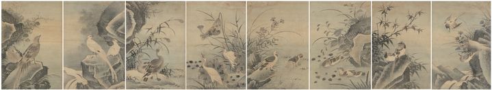 이징(李澄, 1581~1653 이후) 《산수화조도첩山水花鳥圖帖》 <수변금계水邊錦雞, 심산백한深山白鷳> 조선 1642, 비단에 엷은 색 각 31.7×21.3cm, 간송미술문화재단 소장, 보물 *재판매 및 DB 금지