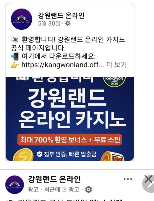 SNS를 통해 홍보하고 있는 강원랜드 사칭 온라인 불법 카지노 사이트.(사진=SNS캡처) *재판매 및 DB 금지