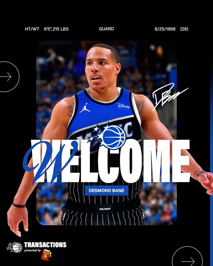 [서울=뉴시스] 미국프로농구(NBA) 올랜도 매직에 합류하게 된 데스먼드 베인. (사진=올랜도 메직 SNS 캡처) *재판매 및 DB 금지