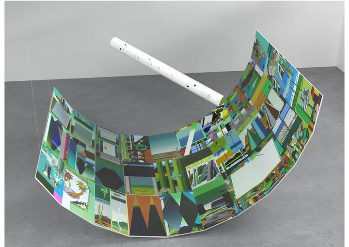 비주얼 모형: 전현선, Into the Woods to Lose Our Way, 2025 Assembled watercolors on canvas, 30 parts, 400x600x700cm (canvas structure), 350 x ø 35 cm (column) *재판매 및 DB 금지
