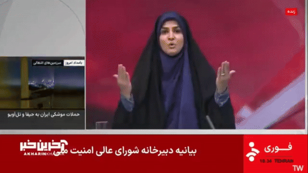 [서울=뉴시스] 생방송 중인 이스라엘군이 공습한 이란 국영방송 IRIB 본사.(영상=엑스) *재판매 및 DB 금지