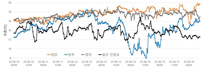 [부산=뉴시스] 동해 연안 수온 (그림=국립수산과학원 제공) 2025.06.17. photo@newsis.com *재판매 및 DB 금지