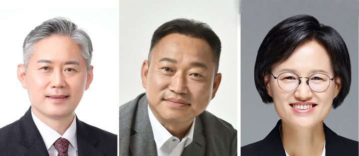 [광주=뉴시스] 광주시장 후보군. 왼쪽부터 김정현 국민의힘 광주시당위원장, 김주업 진보당 광주시당위원장, 강은미 민주노동당 광주시당위원장. photo@newsis.com *재판매 및 DB 금지