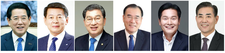 왼쪽부터 김영록 전남지사, 서삼석 의원, 신정훈 의원, 이개호 의원, 주철현 의원(이상 더불어민주당), 국민의힘 김화진 전남도당위원장. (사진=뉴시스DB) *재판매 및 DB 금지