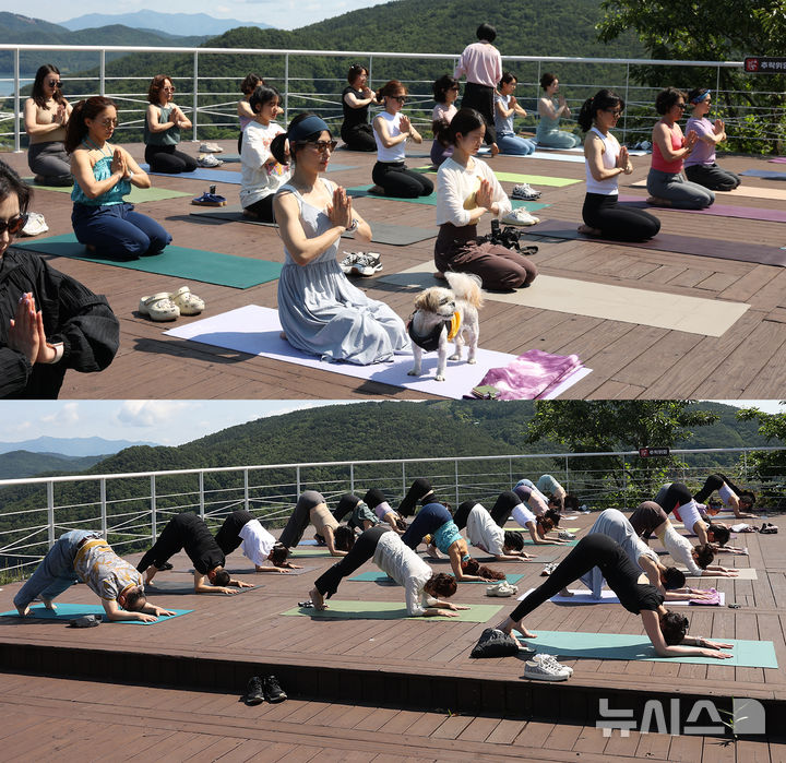 [광주=뉴시스] 광주관광공사와 한국백혈병소아암협회 광주전남지회, 백혈병소아암 어린이 돕기 '요가의 날' 행사. (사진=광주시청 제공). photo@newsis.com *재판매 및 DB 금지
