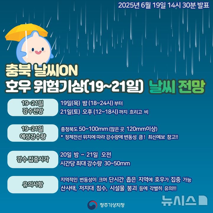 [청주=뉴시스] 날씨전망 카드뉴스 (사진= 청주기상지청 제공) 2025.06.19. photo@newsis.com *재판매 및 DB 금지