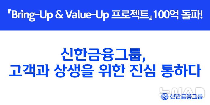 [서울=뉴시스]신한금융그룹은 저축은행 대출을 금리가 낮은 신한은행의 '상생 대환대출'로 전환해주는 '브링업·밸류업(Bring-Up & Value-Up) 프로젝트' 실시 9개월 만에 대출 실행액 100억원을 돌파했다고 19일 밝혔다. (사진=신한금융 제공). 2025.06.19. photo@newsis.com