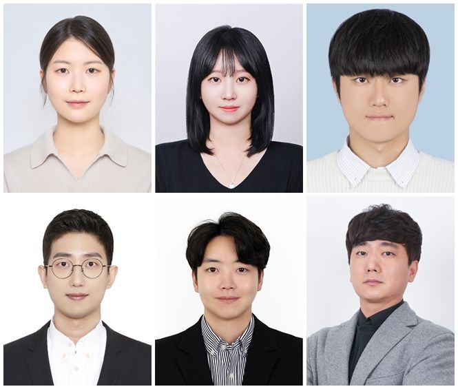 (윗줄 왼쪽부터) 성신여대 미래응용과학학과 김서현 석사과정생, 동국대 미래전지융합공학과 김정현 석사과정생, 한양대 응용화학과 박보근 석사과정생. (아랫줄 왼쪽부터) 성신여대 청정신소재공학과 한혁진 교수, 동국대 화공생물공학과 최민재 교수, 한양대 응용화학과 김병현 교수. (사진=성신여대 제공) *재판매 및 DB 금지