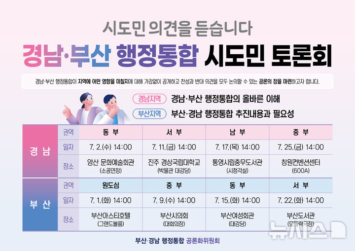 [창원=뉴시스]경남부산 행정통합 시도민 토론회 일정.(자료=경남도 제공) 2025.06.22. photo@newsis.com