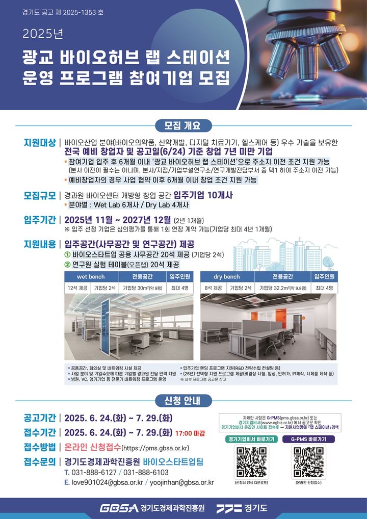 '광교 바이오허브 랩 스테이션' 입주기업 모집(사진=경기도 제공) *재판매 및 DB 금지