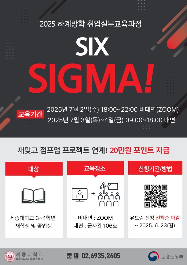 세종대 대학일자리플러스센터가 운영하는 '2025 하계방학 6시그마 GB 취업실무과정' 홍보 포스터. (사진=세종대 제공) *재판매 및 DB 금지