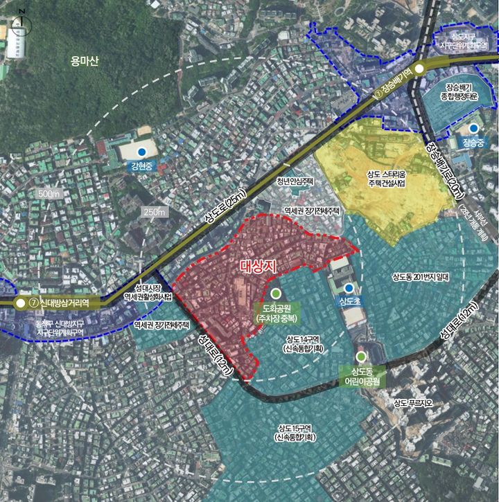 [서울=뉴시스] 상도동 242번지 일대 모아타운 구역 위치도. 2025.06.23 (사진 제공=동작구청) photo@newsis.com *재판매 및 DB 금지