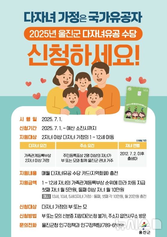 다자녀유공 수당 홍보 포스터. (사진=울진군 제공)
