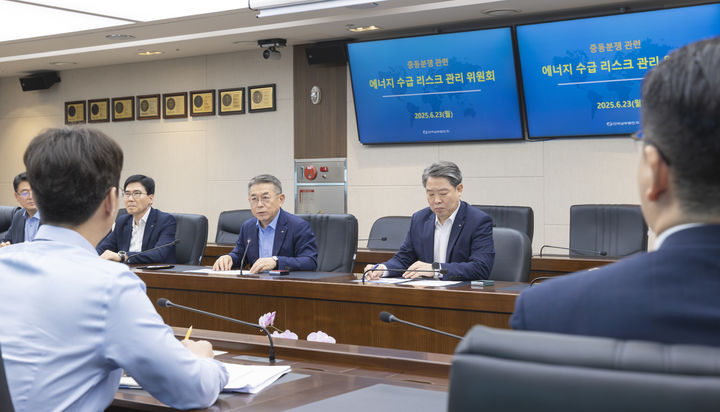 [세종=뉴시스]김준동 한국남부발전 사장(사진 가운데)이 긴급회의를 주재하고 있다.(사진=한국남부발전 제공) *재판매 및 DB 금지