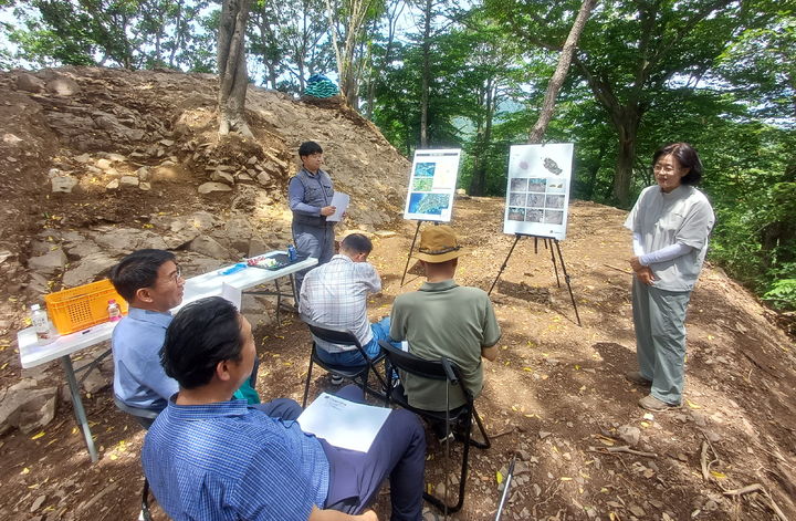 [임실=뉴시스] 지난 19일 임실군 강진면 갈담리 '견훤대'에서 '정밀 발굴 학술 자문회의'가 진행 중이다. *재판매 및 DB 금지