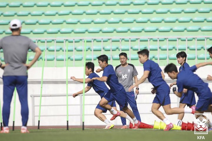 [서울=뉴시스]이민성호 U-22 축구대표팀 훈련 장면. (사진=대한축구협회 제공)