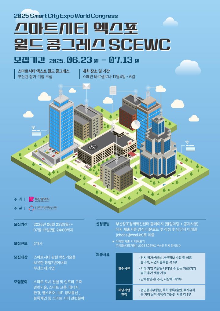 [부산=뉴시스] 2025 스마트시티 엑스포 월드콩그레스 공고 포스터. (그림=부산창조경제혁신센터 제공) 2025.06.24. photo@newsis.com *재판매 및 DB 금지