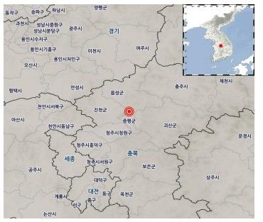25일 오전 5시59분35초 충북 증평군 북북동쪽 7㎞ 지역에서 규모 2.2의 지진이 발생했다.(사진=기상청 제공) *재판매 및 DB 금지