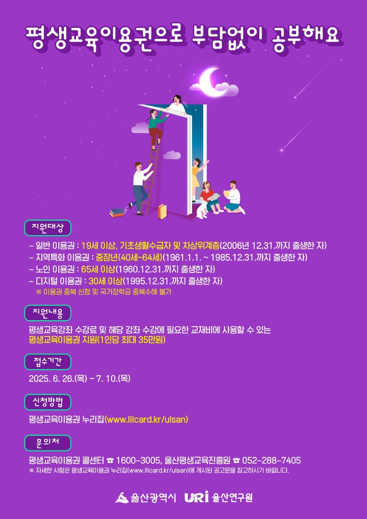 울산시, 평생교육 이용권 신청 접수…1인당 35만원