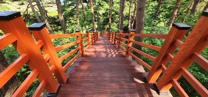 [양양=뉴시스] 그동안 노후로 안전사고가 우려되던 양양 모노골 산림욕장 노후 데크가 전면 교체된 모습.(사진=양양군 제공)photo@newsis.com *재판매 및 DB 금지