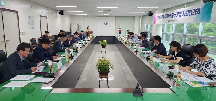 [청주=뉴시스] 25일 중소벤처기업부 충북지방중소벤처기업청 중회의실에서 도내 중소기업 지원기관이 참여하는 '충북 중소기업 지원협의회'가 진행되고 있다. (사진=충북중기청 제공) 2025.6.25 photo@newsis.com *재판매 및 DB 금지